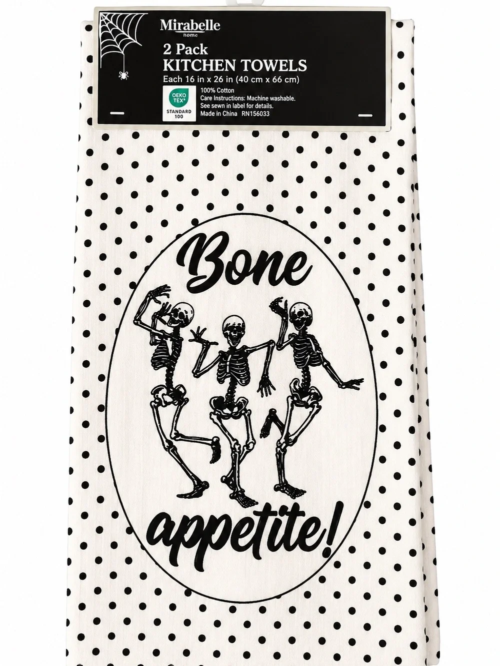 Mirabelle Halloween Bone Appetite Skeleton Kitchen Towels 2 Pack NWT